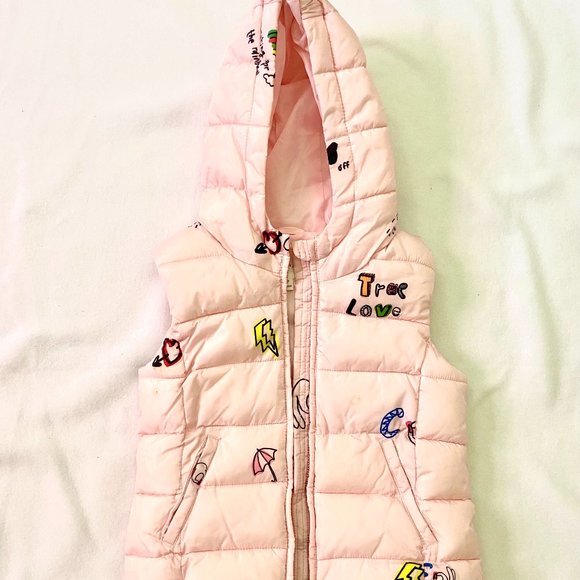 SFERA Cute Pinky 2 Pockets Hooded Sleeveless Puffed Jacket for Girls , size 6-7 - Picture 1 of 12